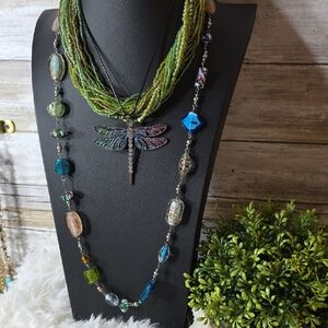 PREMIERE DESIGNS Multicolor Glass Beaded Necklace Set with Dragonfly Pendant